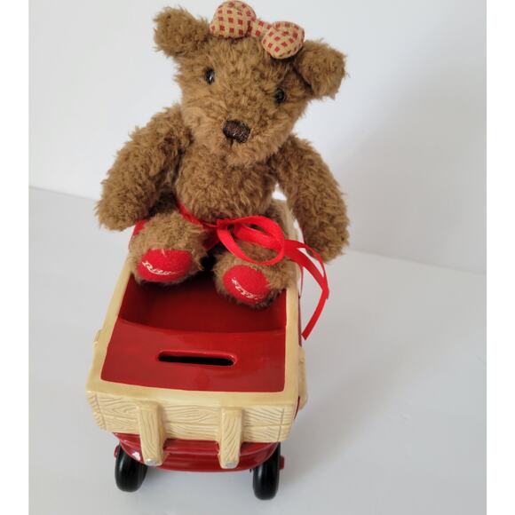 Vintage 2000 Radio Flyer Collectible Coin Bank Plush Girl Bear in Wagon Enesco - Picture 2 of 11